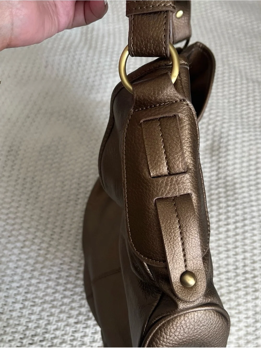Coldwater Creek Metallic Brown Leather Hobo Studded Bag Buckle Accent Y2K Boho